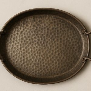 Vintage Inspired Hammered Metal Tray with Leather Handles
