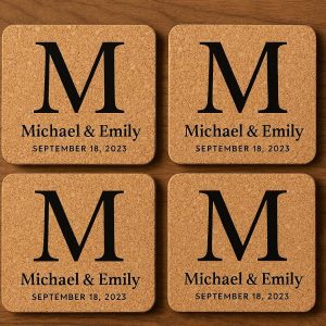 22 Personalized Initial Cork Coasters Set for Custom Wedding Gifts